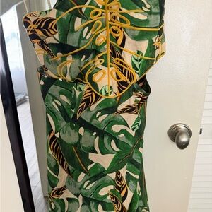 NWOT Farm Rio Linen Monastera Mid Dress